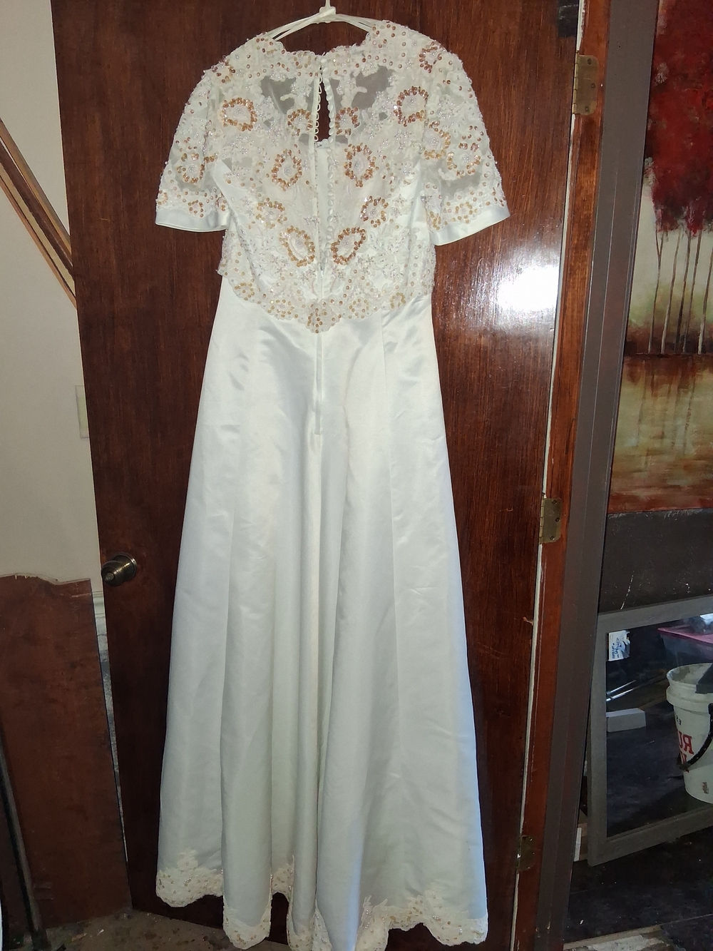 Alfred Angelo Vintage Ivory Lace Bodice Formal Wedding Dress - Picture 3 of 8